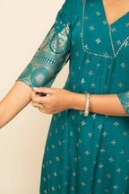 FIORRA Women's Teal Blue Crepe A-Line Kurta Pant with Dupatta | Grocsy