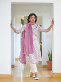 Vaasva Women's Grape Cream Cotton Foil Printedembroidered Suit Set | Grocsy