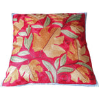 The Decor Nook Hand Embroidered Crewel Cushion Covers in Mustard Chinar Leaf Motif with Red Base | Grocsy