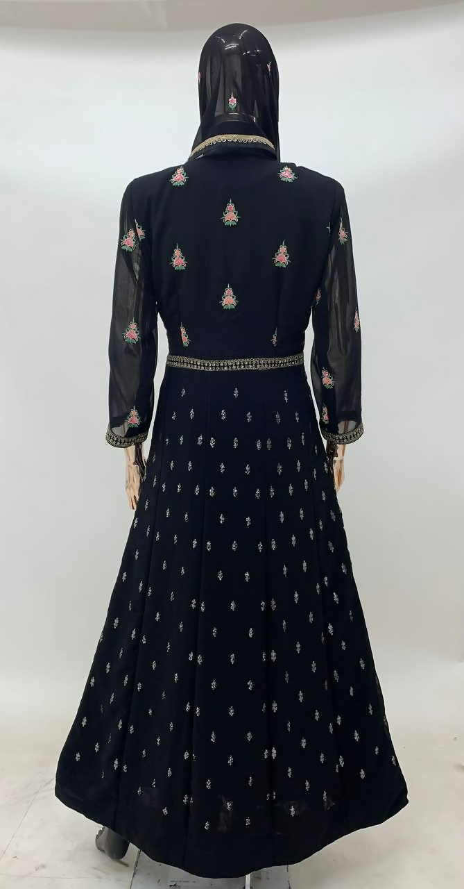 Lorenvalley Fashion Black Faux Georgette Embroidery Work Gown Jacket Stitched | Grocsy