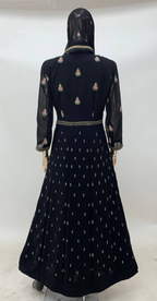 Lorenvalley Fashion Black Faux Georgette Embroidery Work Gown Jacket Stitched | Grocsy