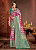 Pink Patola Silk Zari Woven Design Saree with Unstitched Blouse Piece - Aachal | Grocsy