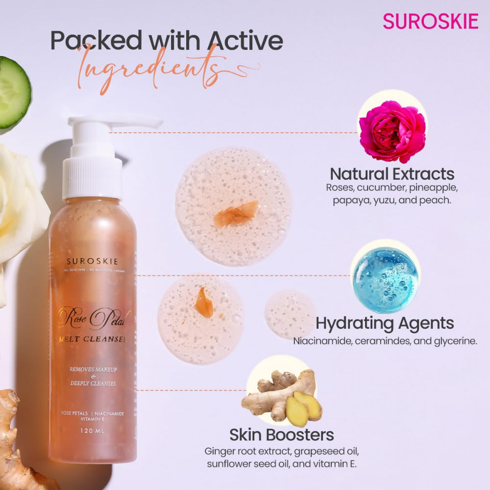 SUROSKIE Rose Petals Melt Cleanser 2-In-1 Face Wash & Makeup Remover | Grocsy