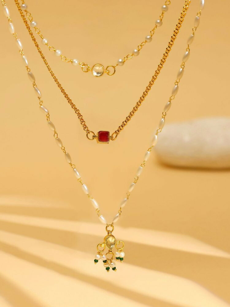 White and gold, Red Stone Kundan Necklace - Ruby Raang | Grocsy