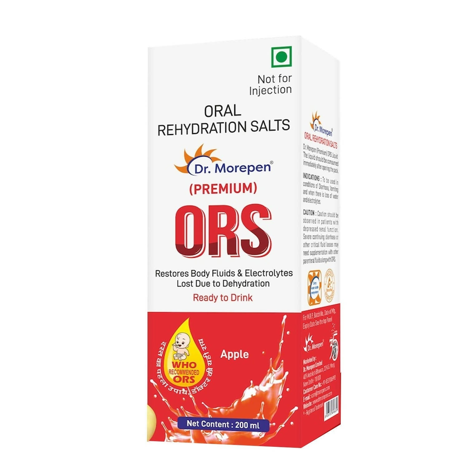 Dr. Morepen Premium ORS Drink With Electrolytes for Instant Hydration Apple Flavour | Grocsy