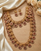 Jewel City Gold Plated South Indian Temple Jewelry Set - Matte Finish Long Haram | Grocsy