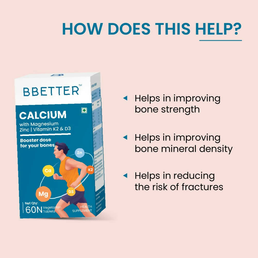 BBETTER Calcium Magnesium Zinc Tablets with Vitamin D3 & K2 | Grocsy
