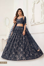 Aastha Fashion Black Butterfly Net Tone To Tone Thread Work, Sequence Work And Original Mirror Work Embroidery Wedding Wear Lehenga Choli | Grocsy