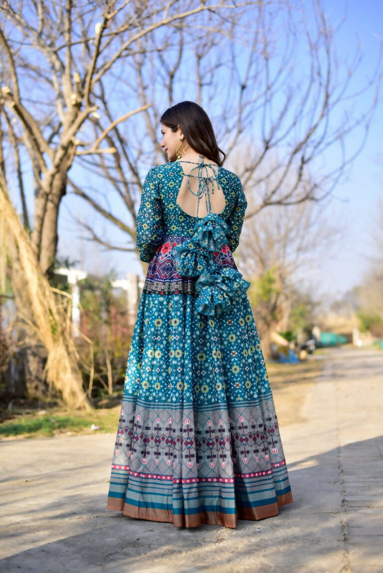 Jyoti Fashion Women's Blue Heavy Digital Printed Cotton Silk Anarkali Dress | Grocsy