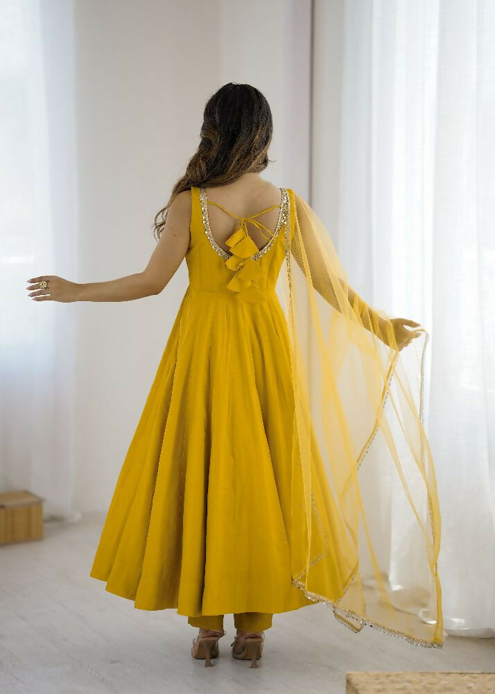 Joban Fashion Yellow Kurta Set Chanderi Sequence Embroidery Work | Grocsy
