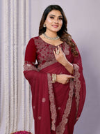 Maroon Silk Georgette Cord Embroidery Saree - Norita Saumya | Grocsy