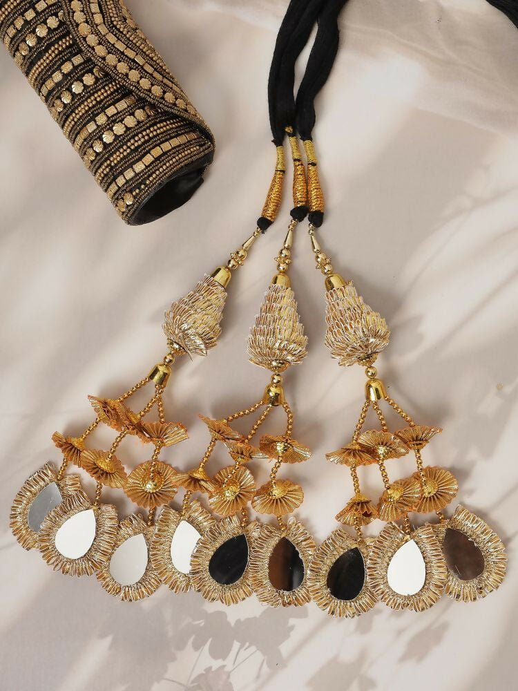 Ruby Raang Gold Gota Pati Work And Black Thread And Mirrors With Gold Stones | Grocsy