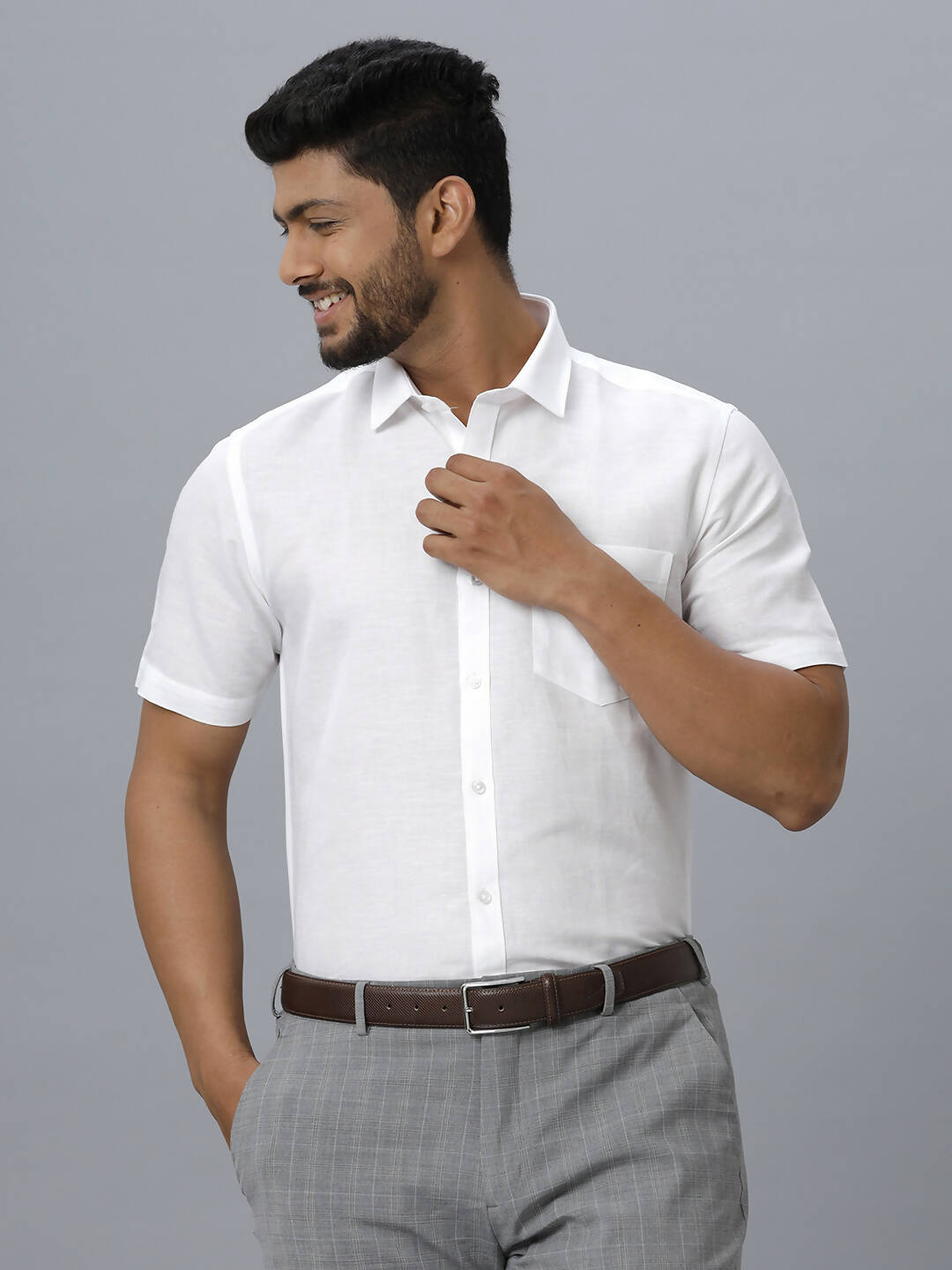 Ramraj Cotton Mens Half Sleeve White Shirt Plus Size - Justice White | Grocsy
