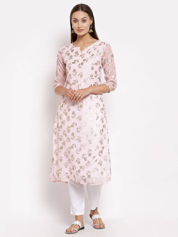 Myshka Women's Multi Georgette Printed 3/4 Sleeve Round Neck Casual Kurta | Grocsy
