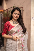 Grey Pure Linen Woven Design Saree with Unstitched Blouse - Hiral Fashion | Grocsy