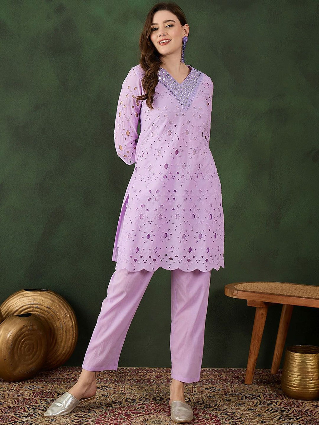 Sangria Embroidered Pure Cotton Kurta & Trousers | Grocsy