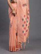 Shree Shyam Fashion Linen Cotton Peach Saree | Grocsy