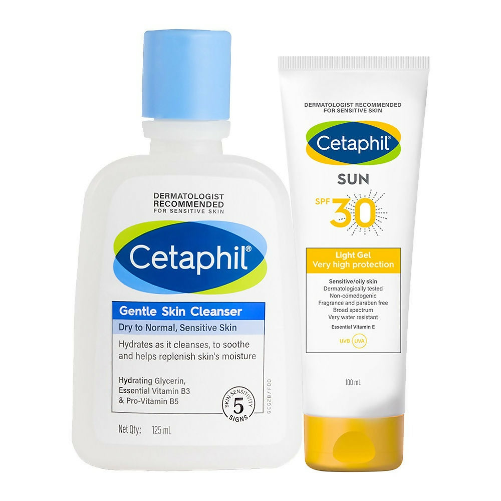 Cetaphil Gentle Skin Cleanser & Sun SPF 30 Light Gel Combo | Grocsy