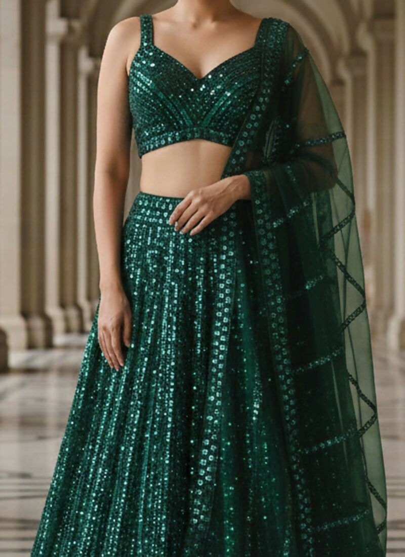 Lehenga Mart Green Net Designer Bollywood Style Wedding Wear Lehenga Choli | Grocsy