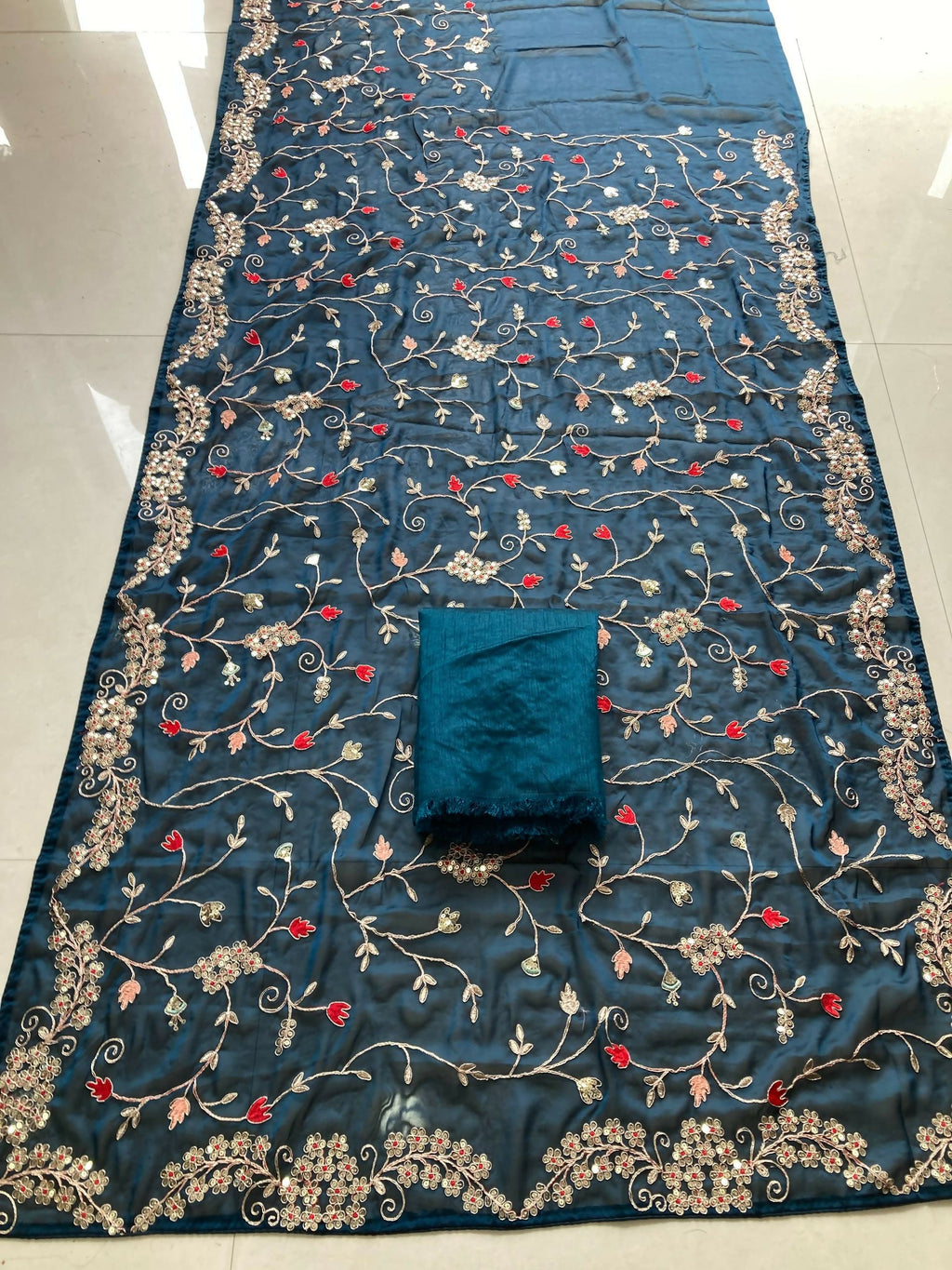 Teeya Creation Womens New Trendy Party Wear Wedding Collection Silk Saree-Blue | Grocsy