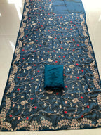 Teeya Creation Womens New Trendy Party Wear Wedding Collection Silk Saree-Blue | Grocsy