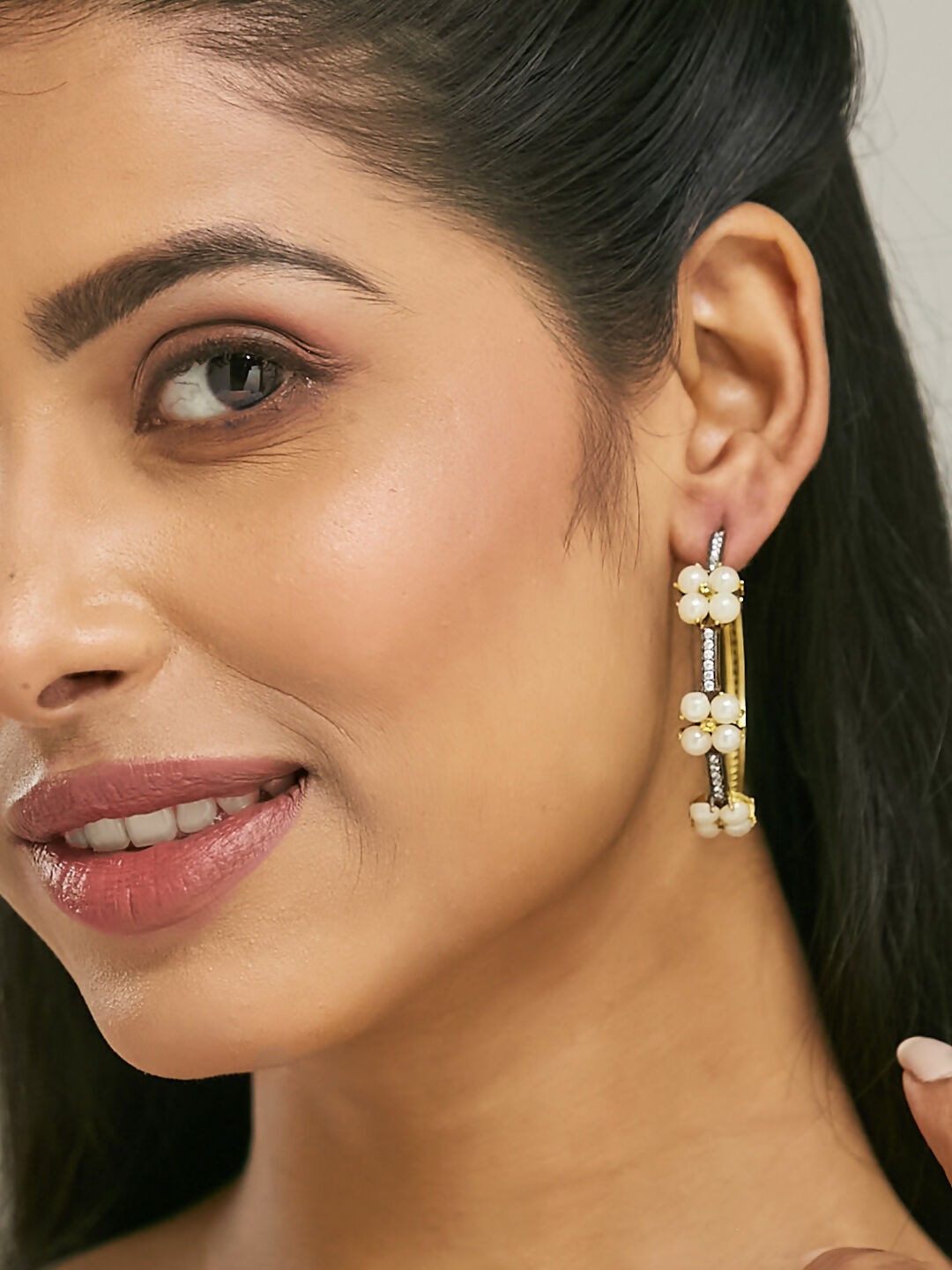 Nuyug 22K Gold-Plated Elegant Pearl Beaded Circular Hoop Earrings | Grocsy