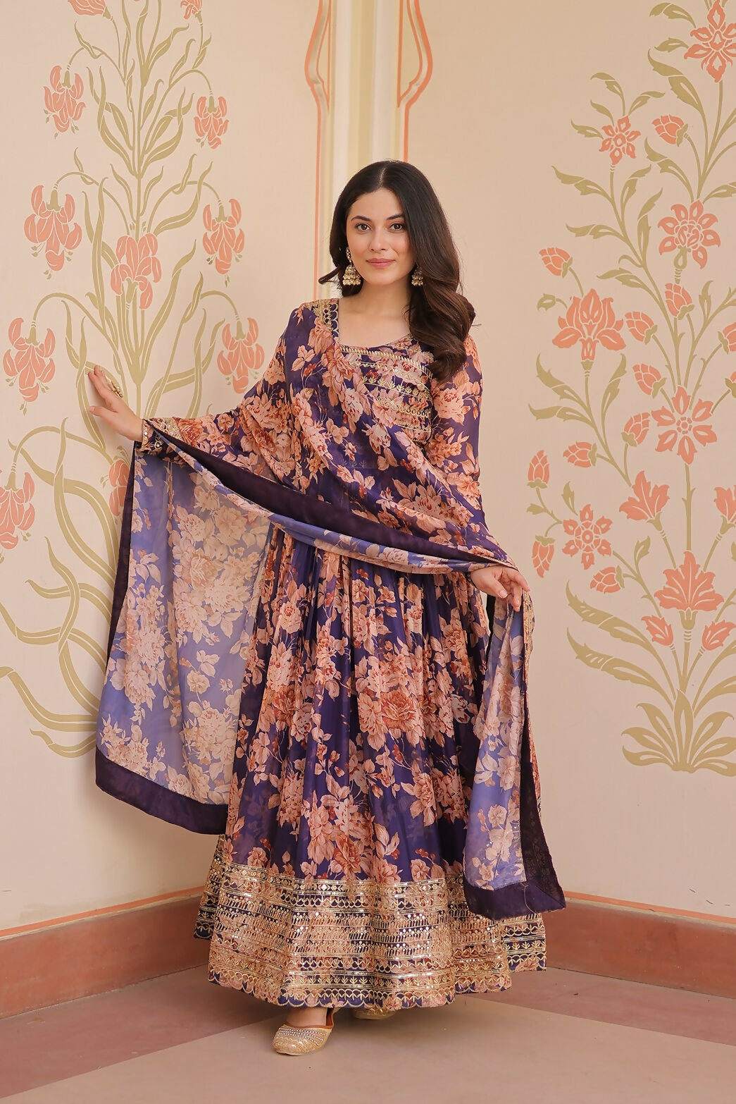 Joban Fashion Purple Silk Sequence Embroidery Work Kurta Set | Grocsy
