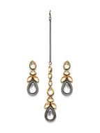 Dual Tone Kundan Maang Tikka with Earrings Jewellery Set (silver) - Ruby Raang | Grocsy