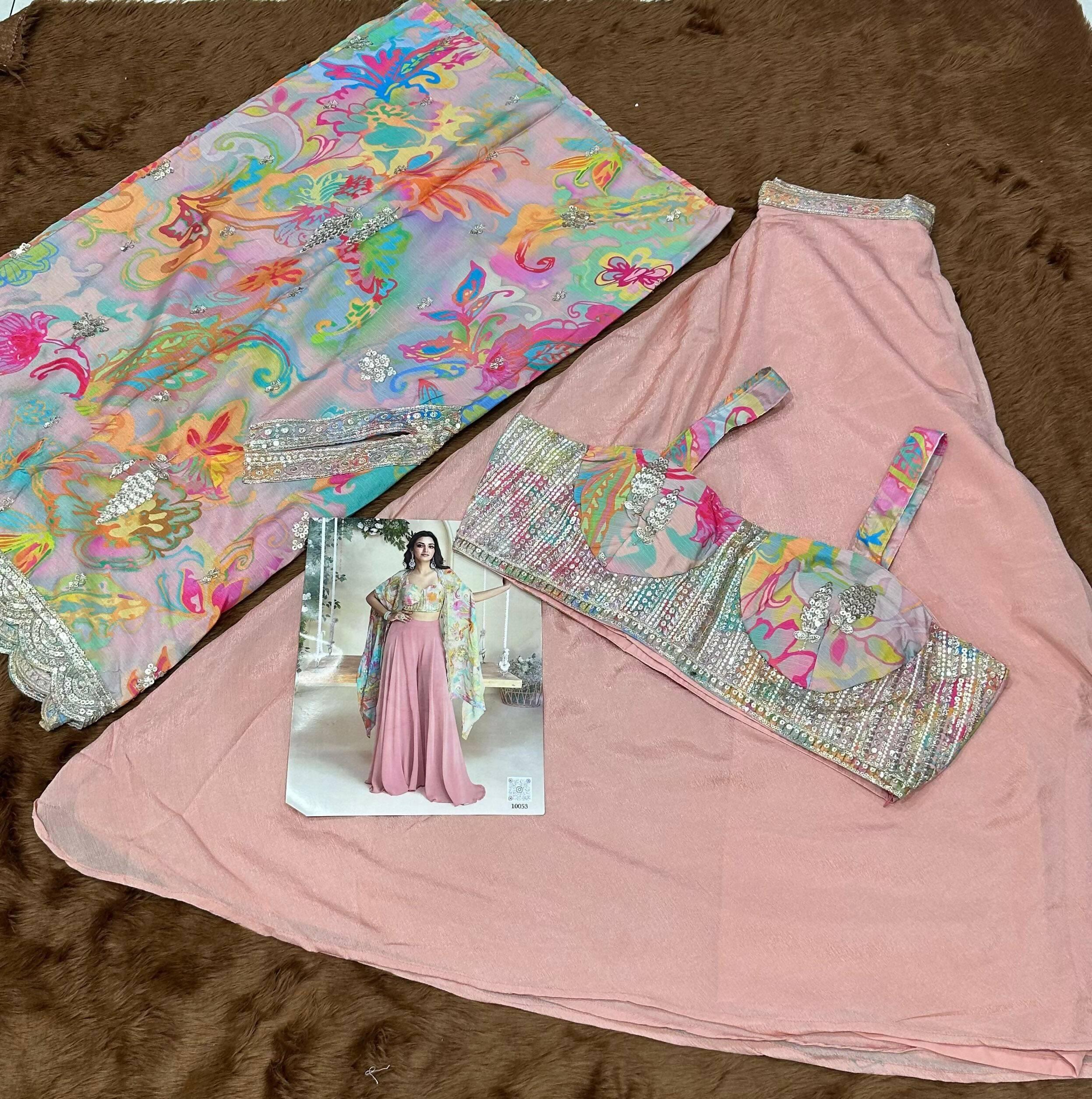 Anaita Pink Chinon Free Size Readymade Shrug Suit with Embroidery Sequence Work (Free Size) | Grocsy