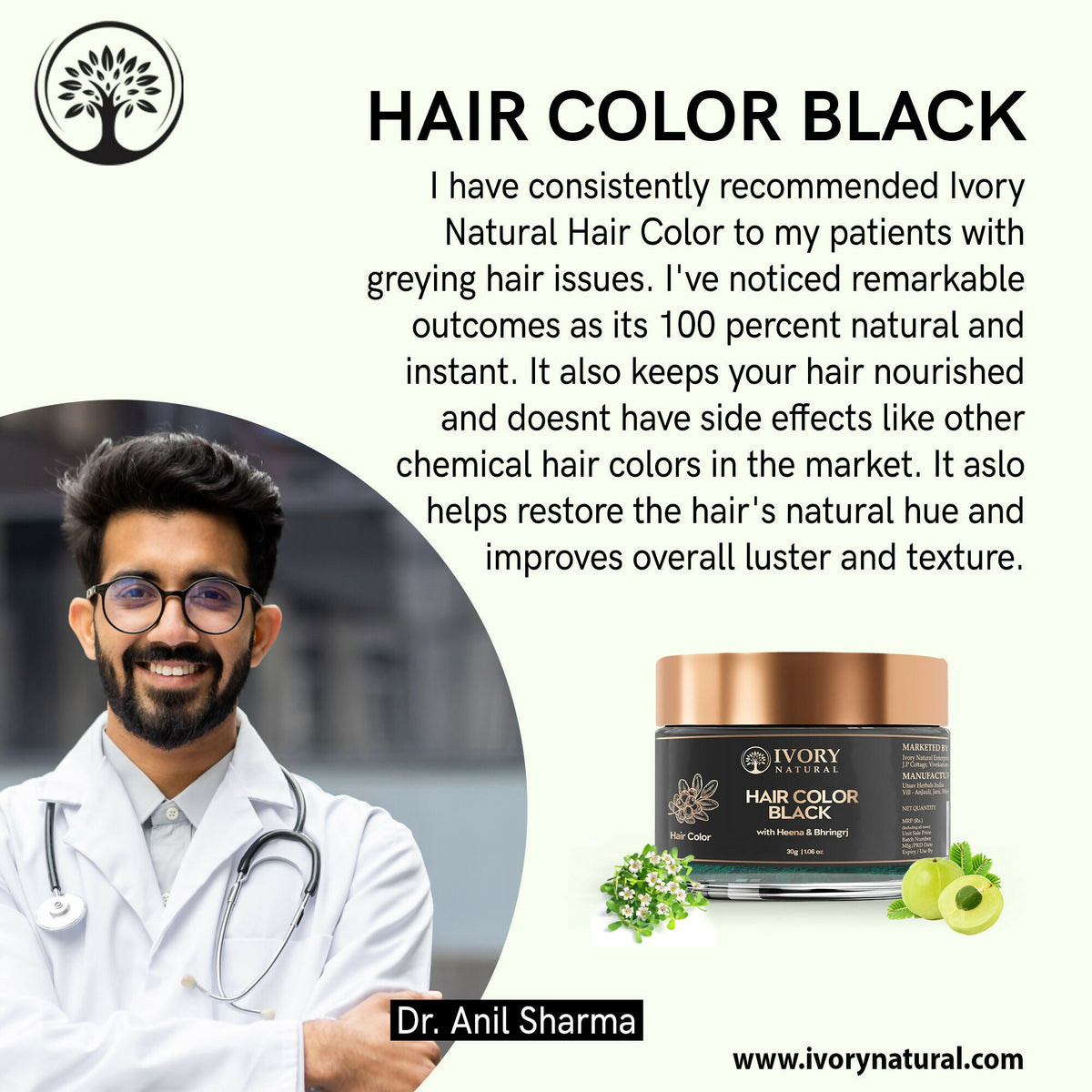 Ivory Natural Black Hair Color - Plant-Based Natural Hair Color - Both For Men Women | Grocsy