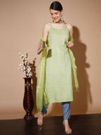 Myshka Women Green Printed Kurta & Trousers With Dupatta | Grocsy