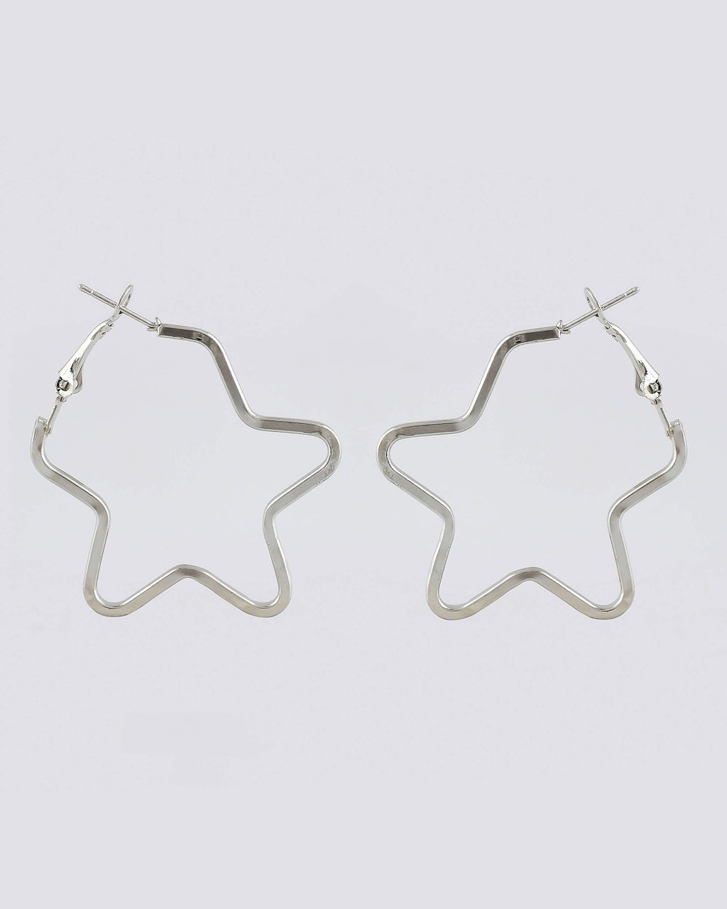 VOJ Women Sliver Tonned Star Shape Stainless Steel Hoop Earrings