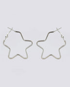 VOJ Women Sliver Tonned Star Shape Stainless Steel Hoop Earrings