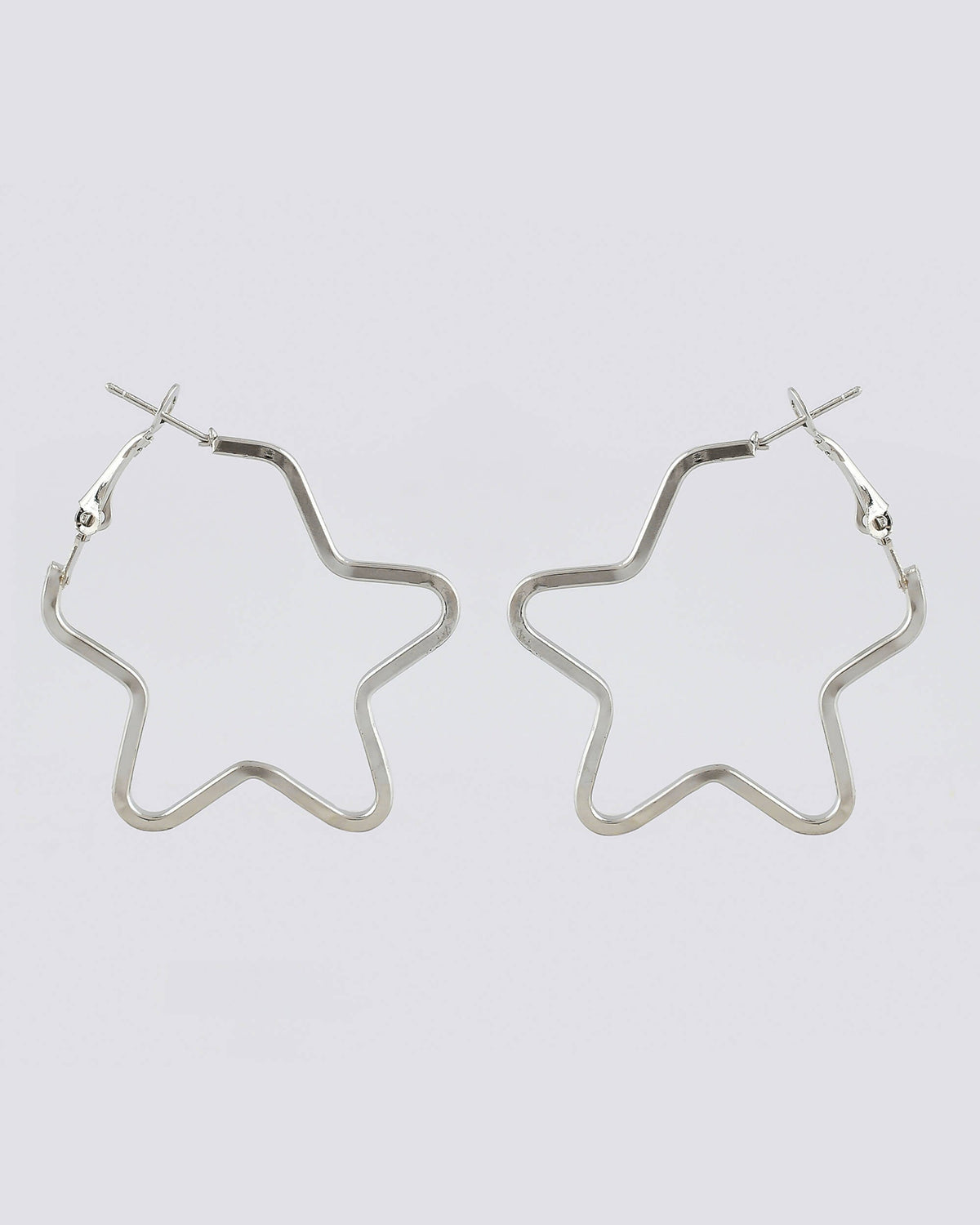 VOJ Women Sliver Tonned Star Shape Stainless Steel Hoop Earrings