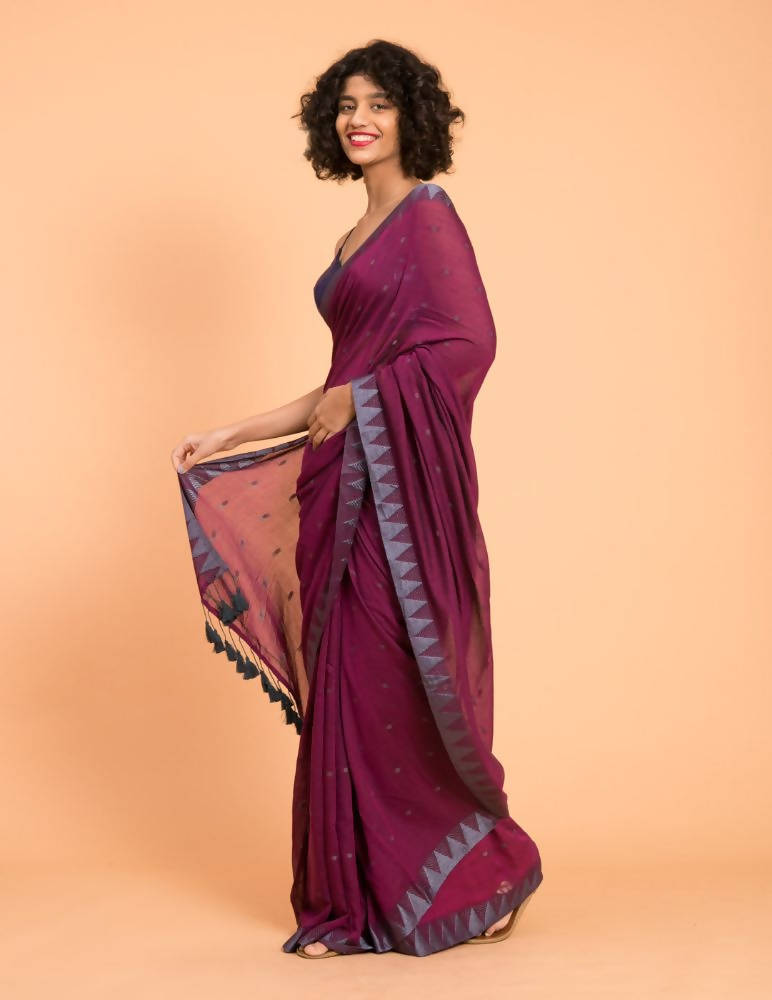 Suta Purple Grey Woven Design Saree With Tasseled Pallu | Grocsy