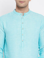 Even Apparels Pure Cotton Men's Kurta in Blue Color With Band Collar | Grocsy