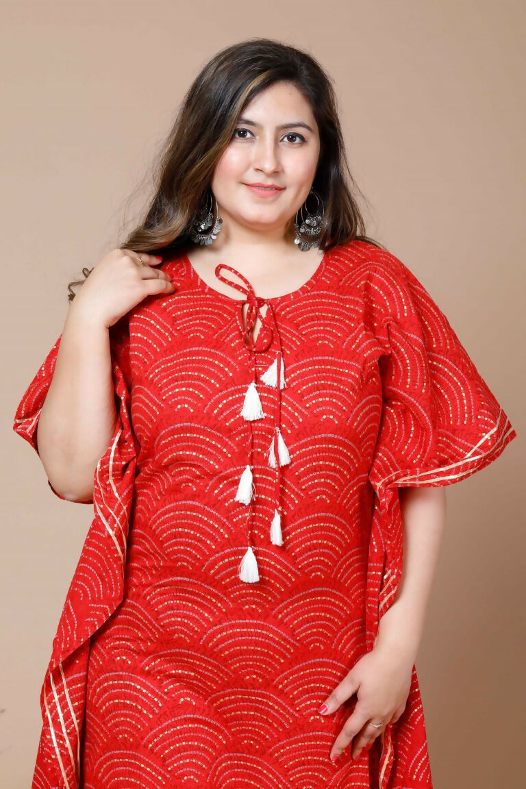Miravan Women's Red Plus Size Cotton Festive Wear Kaftan | Grocsy