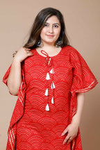 Miravan Women's Red Plus Size Cotton Festive Wear Kaftan | Grocsy