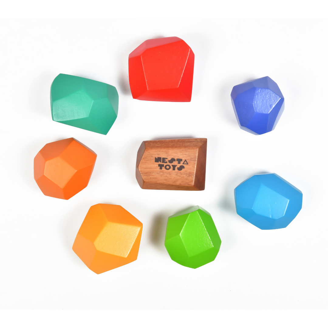 Nesta Toys Wooden Balancing Stones, Rainbow Stacking Toy for Kids, Montessori Toy (8 Pcs) | Grocsy