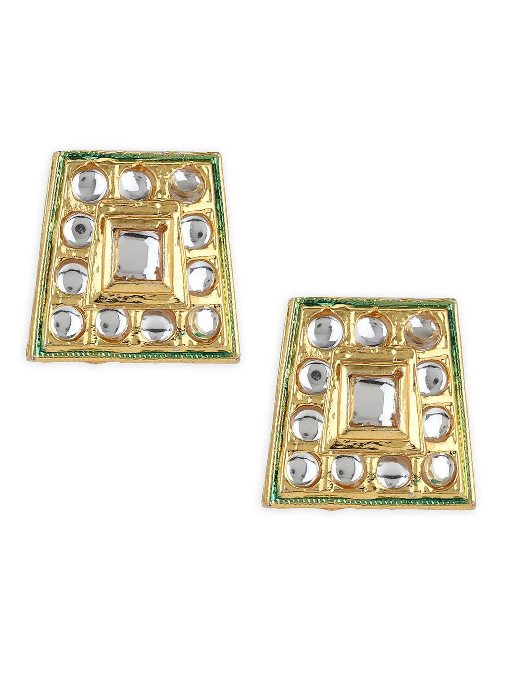 Gold-Toned White Kundan Square Shaped Gold-Polished Studs Earrings - Ruby Raang | Grocsy