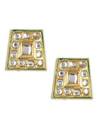 Gold-Toned White Kundan Square Shaped Gold-Polished Studs Earrings - Ruby Raang | Grocsy
