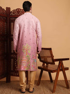 Pink Cotton Printed Chikankari Embroidery Work Kurta - Mahotsav | Grocsy