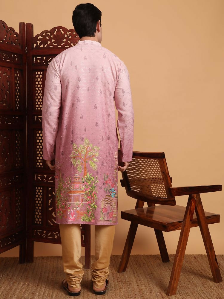Pink Cotton Printed Chikankari Embroidery Work Kurta - Mahotsav | Grocsy