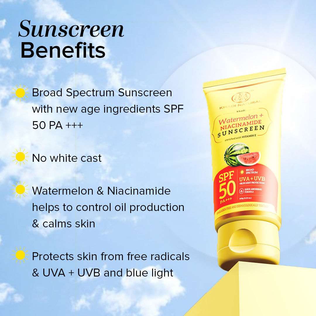 Khadi Natural Watermelon + Niacinamide Sunscreen SPF 50 PA+++ | Grocsy