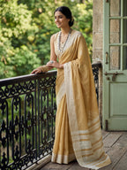 Shree Shyam Fashion Mustard Yellow Linen Saree | Grocsy