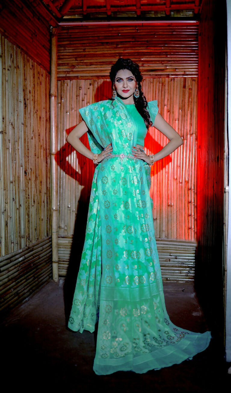 Partywear Designer Rama Jamdani contton Fancy Saree - Starwalk | Grocsy