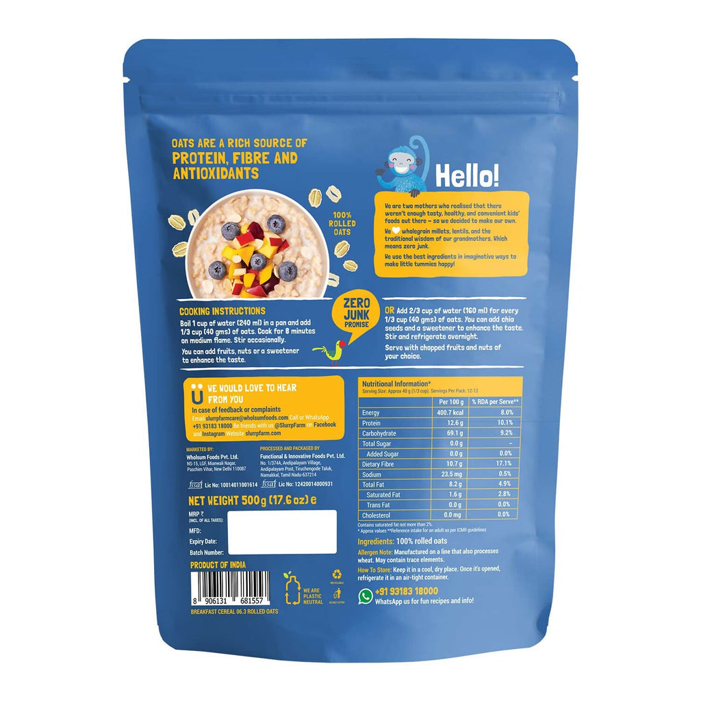 Slurrp Farm Rolled Oats (Jumbo Rolled) No Added Sugar | Grocsy