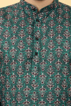 Teal Cotton Printed Men's Kurta - Mahotsav | Grocsy