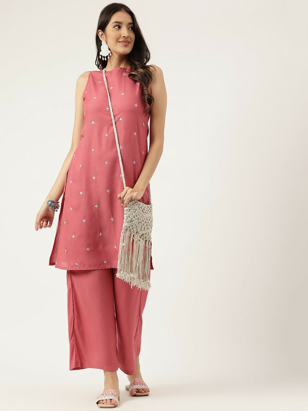 Joban Fashion Rust Rayon and Embroidered Work Straight Kurta Bottom Set | Grocsy