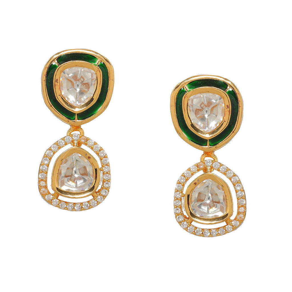 Duet Gold and Meenakari Earrings (Gold) - Ruby Raang | Grocsy